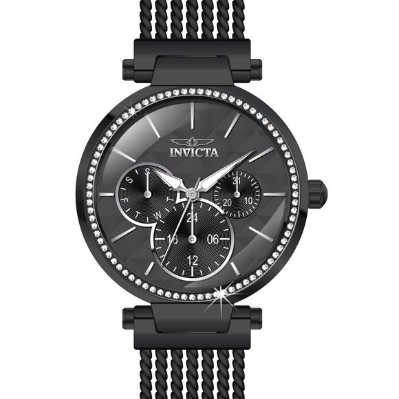 NEW invicta Angel Lady 36MM Black Dial Quartz Black Bracelet Watch - Picture 1 of 4